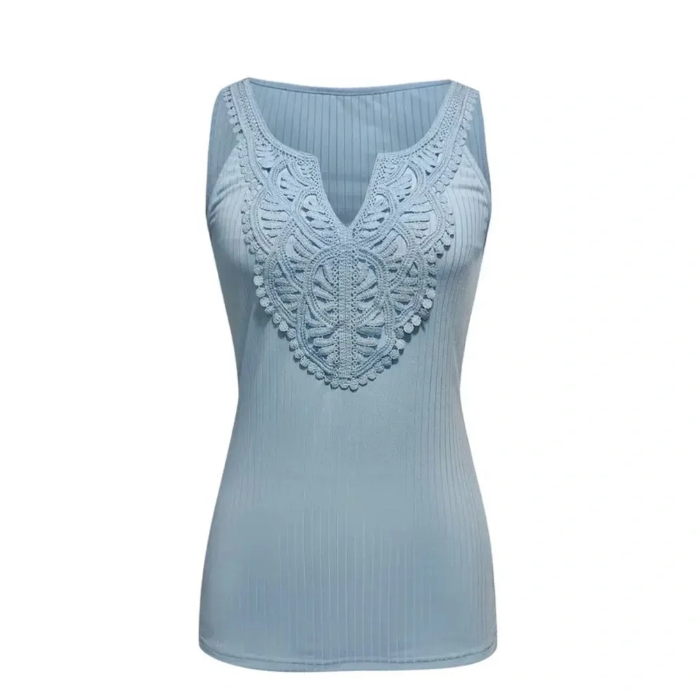 Blue Lace Trim Tank Top - Picture 4 of 5